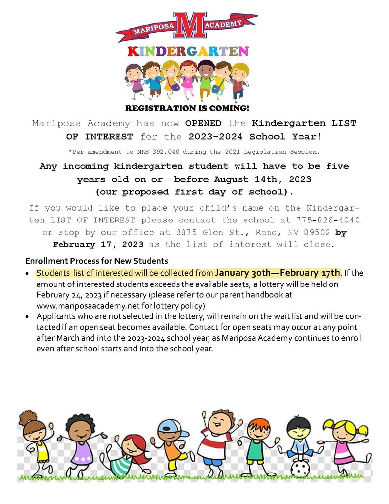 Kinder List of Interest Opening January 30th. Seats are limited! Visit our website for details.