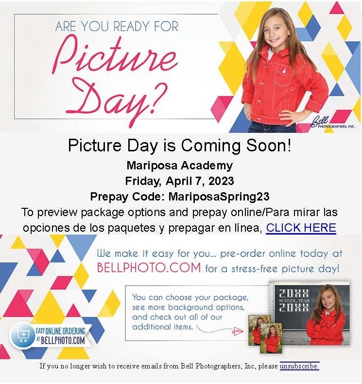 Spring Picture Day is on Friday, April 7th, 2023